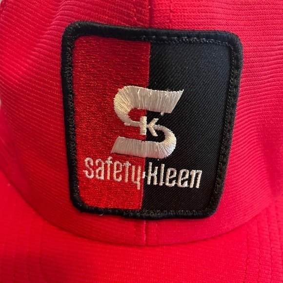 Vintage Safety Kleen Patch Snapback Trucker Hat Cap Red USA Made Mesh 90s Y2K - Picture 2 of 9